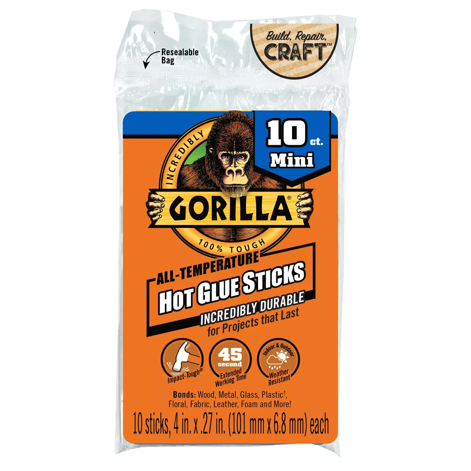 .27 In. D X 4 In. L All Purpose Mini Glue Sticks Clear 10 Pk